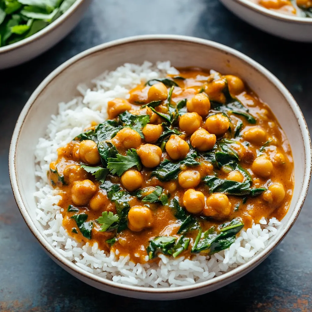 Steph’s Spinach Chickpea Curry Served on Rice