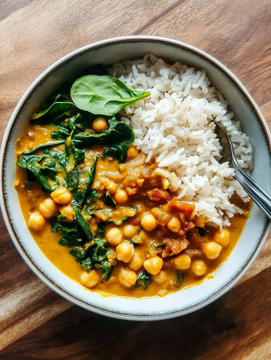 Tasty Chickpea Curry with Spinach and Rice