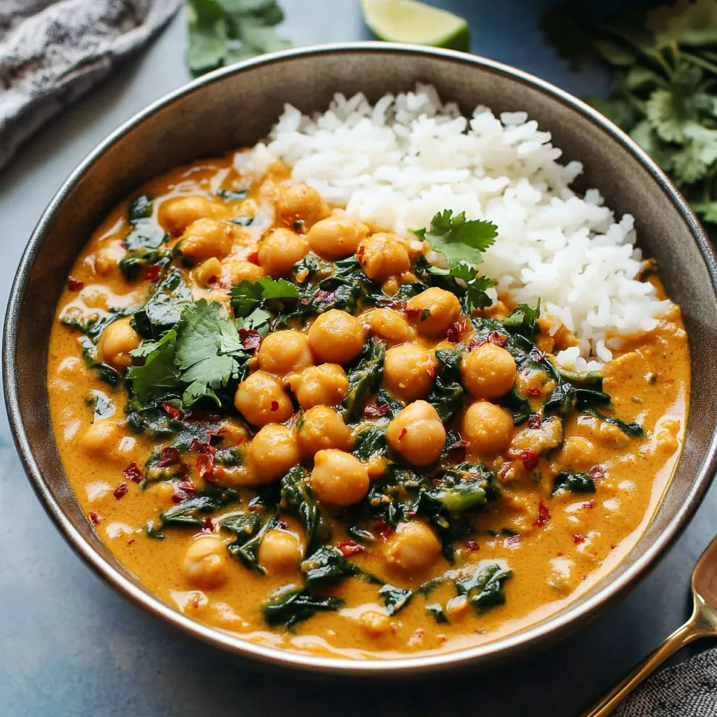 Chickpea Curry with Spinach and Rice