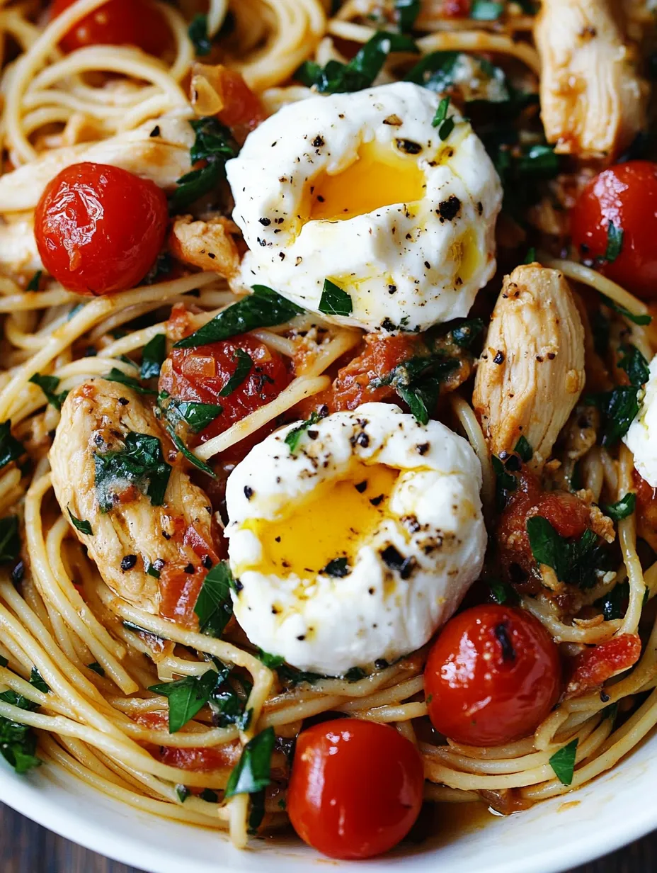 Chicken Spaghetti with Burrata and Lemon Butter Garlic Sauce