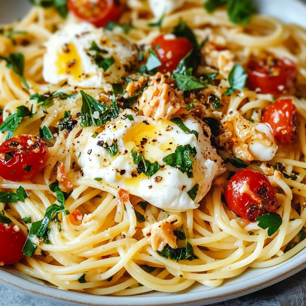 Chicken Spaghetti with Burrata and Lemon Butter Garlic Sauce Recipe