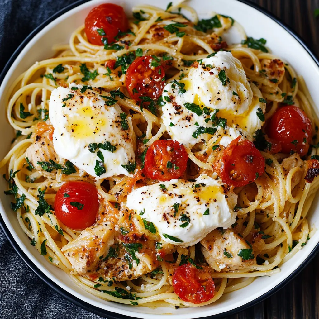 Easy Chicken Spaghetti with Burrata and Lemon Butter Garlic Sauce Recipe