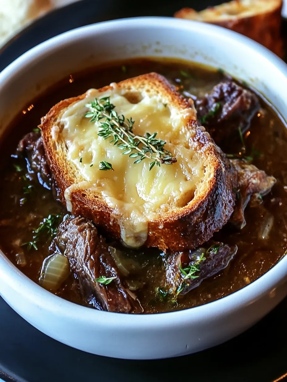 Hearty French Onion Short Rib Soup with Gruyère Toast