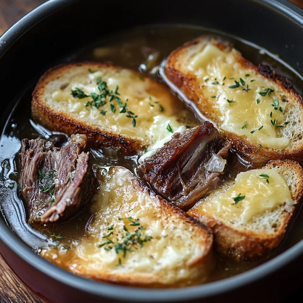 Delicious French Onion Short Rib Soup with Gruyère Toast