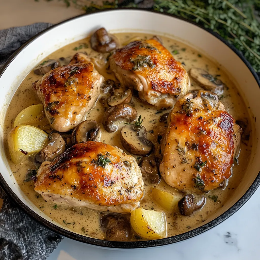 Herb Roasted Chicken in Creamy White Wine Sauce