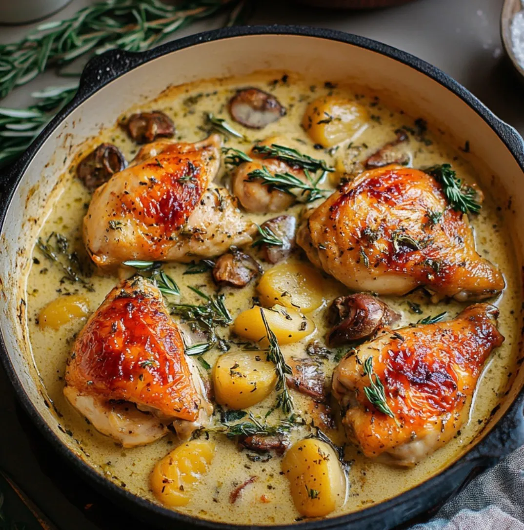 Easy Herb Roasted Chicken in Creamy White Wine Sauce Recipe