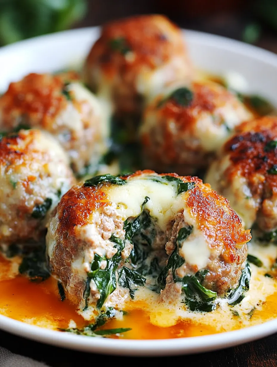 Mozzarella-Stuffed Turkey Meatballs with Spinach and Garlic Recipe