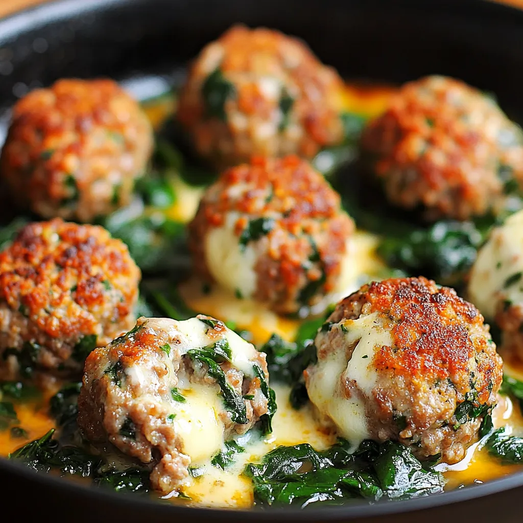 Best Mozzarella-Stuffed Turkey Meatballs with Spinach and Garlic