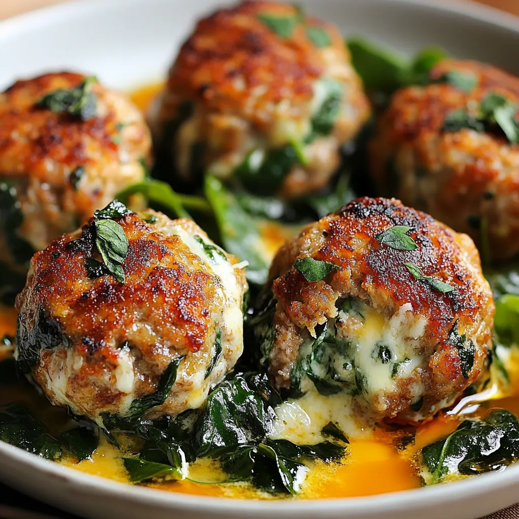 Easy Mozzarella-Stuffed Turkey Meatballs with Spinach and Garlic