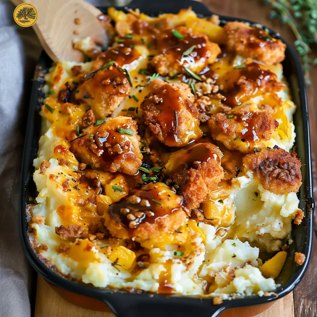 Simple Mashed Potato Casserole with Crispy Chicken