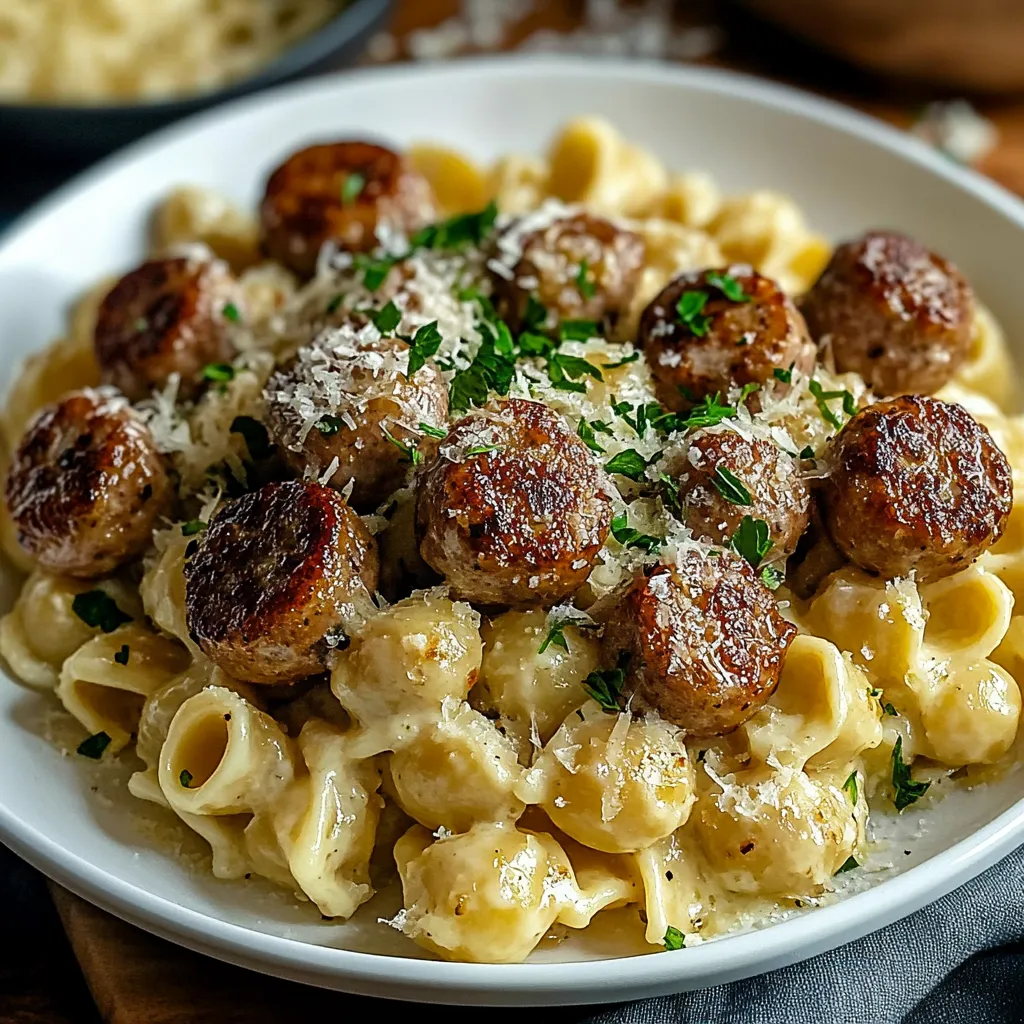 Garlic Butter Sausage Bites with Creamy Parmesan Pasta