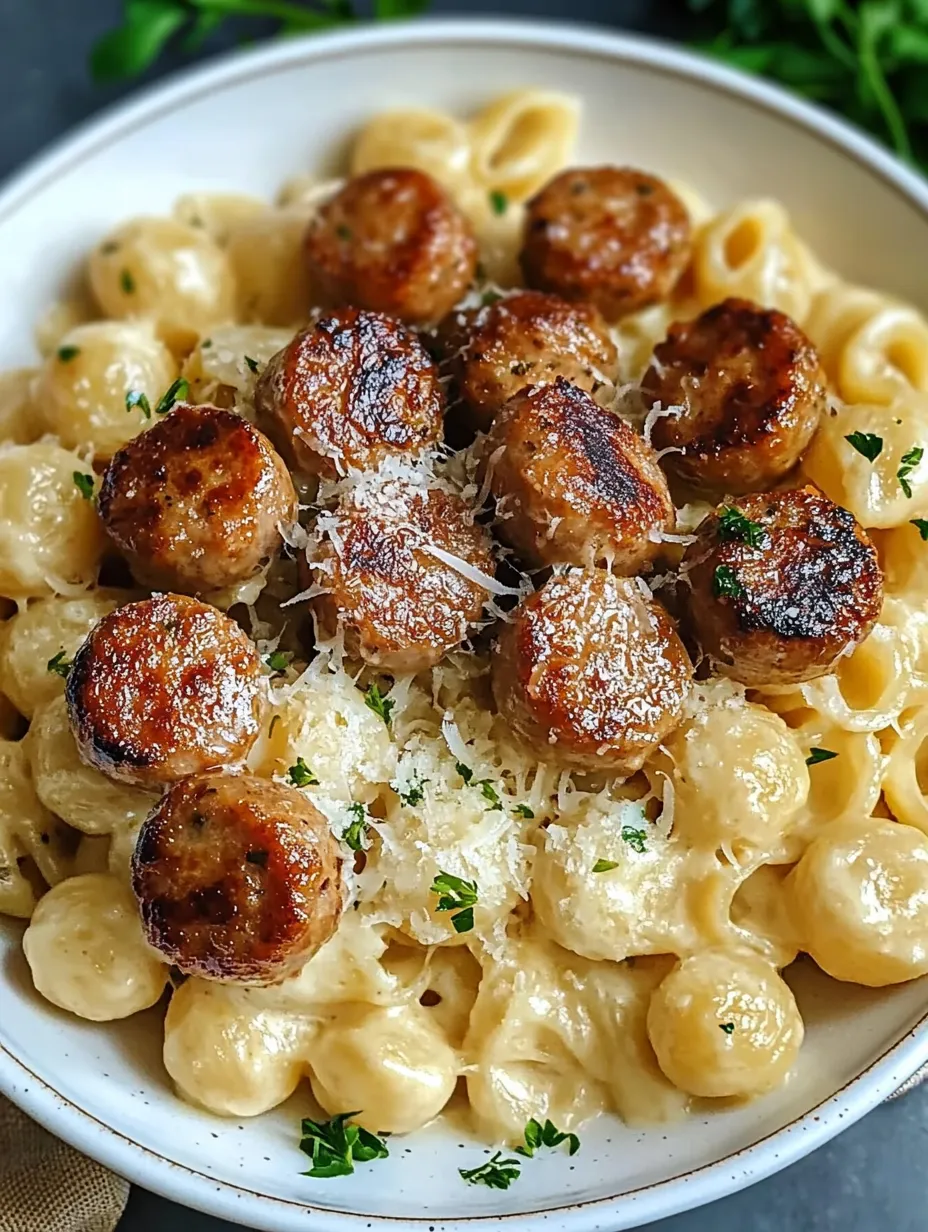 Buttery Garlic Sausage Chunks with Velvety Parmesan Noodles