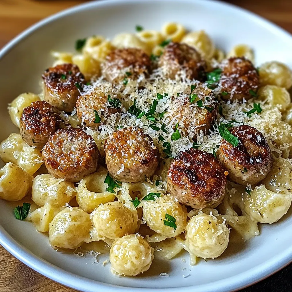 Tasty Buttery Garlic Sausage Chunks with Velvety Parmesan Noodles