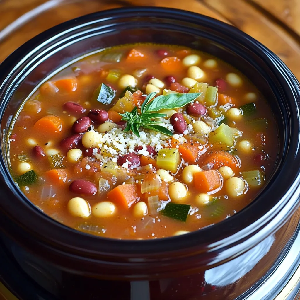 Easy Homemade Minestrone Soup {Slow Cooker}