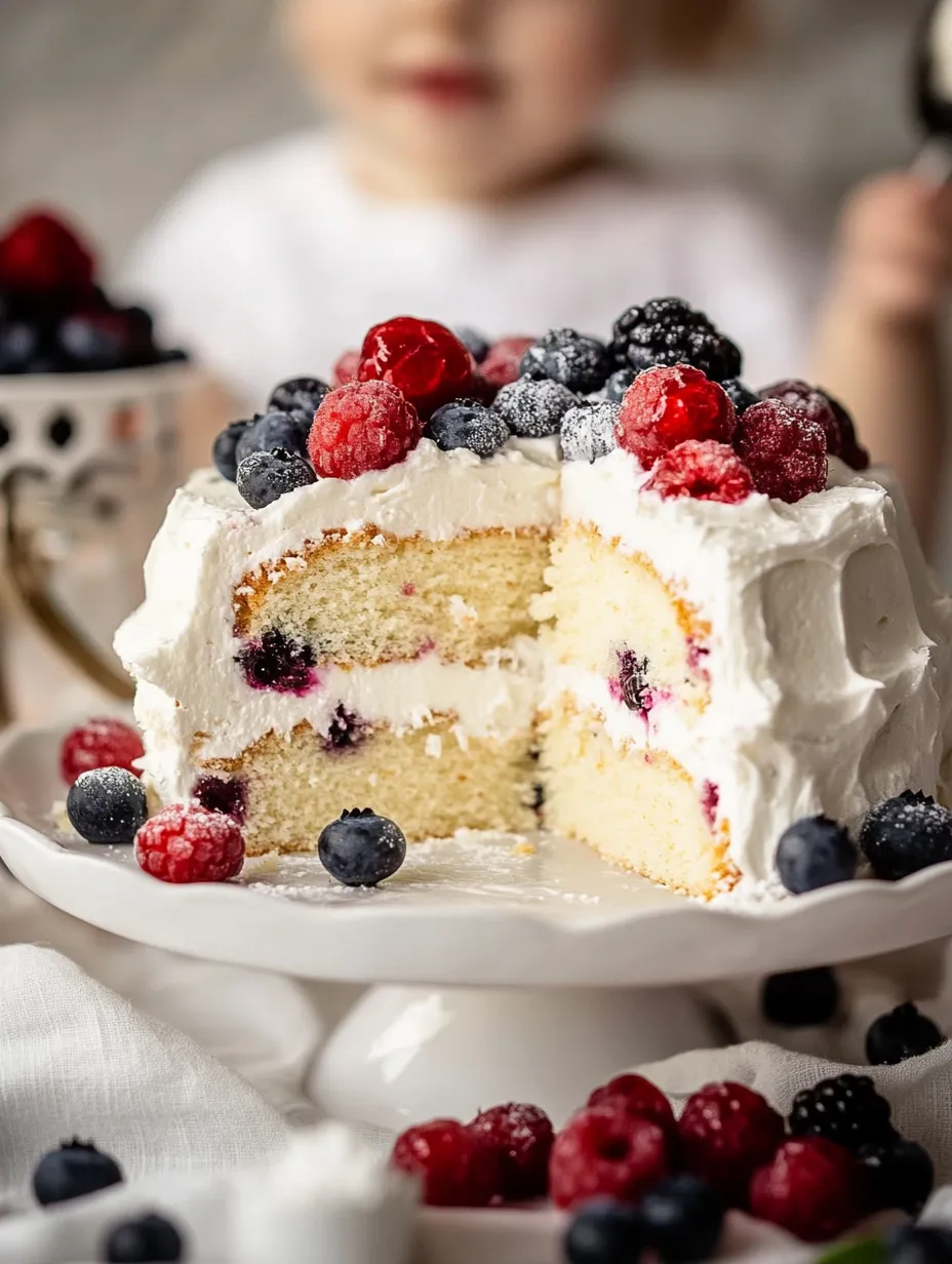 A slice of cake with berries on top.