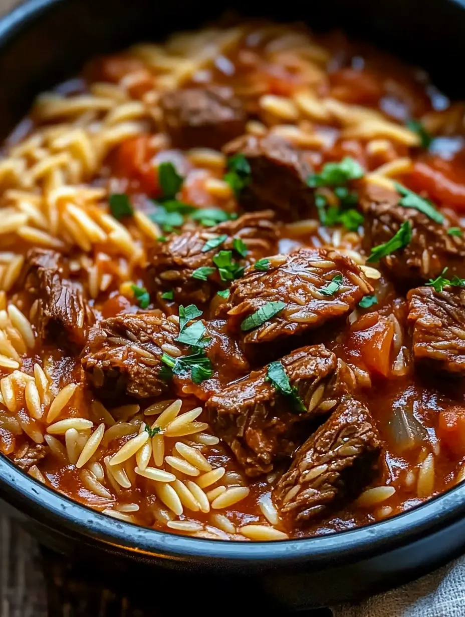 A bowl of beef stew with rice and vegetables.