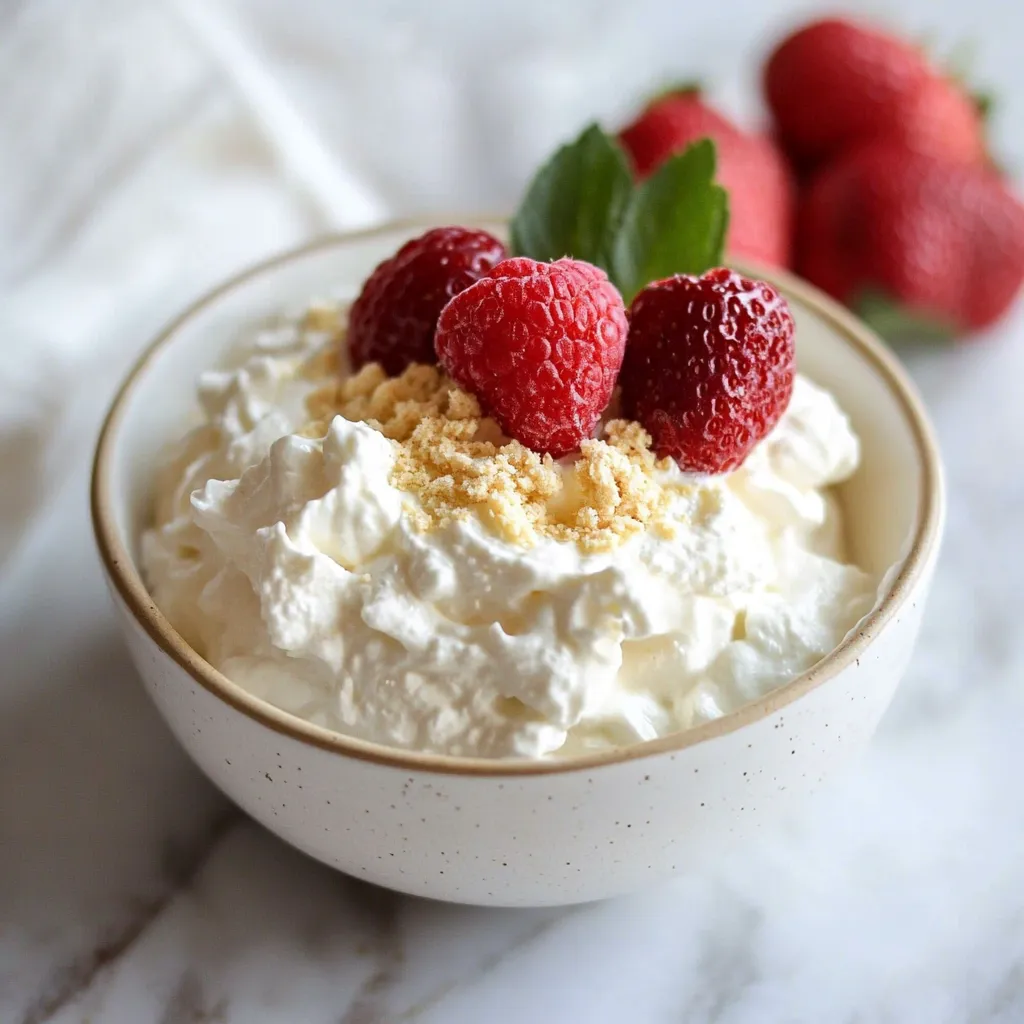 A bowl of whipped cream with strawberries on top.