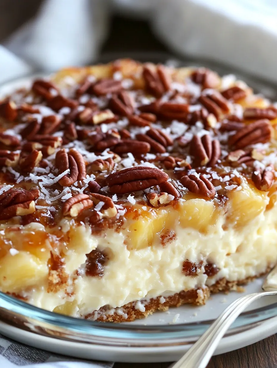 A slice of cake with nuts on top.