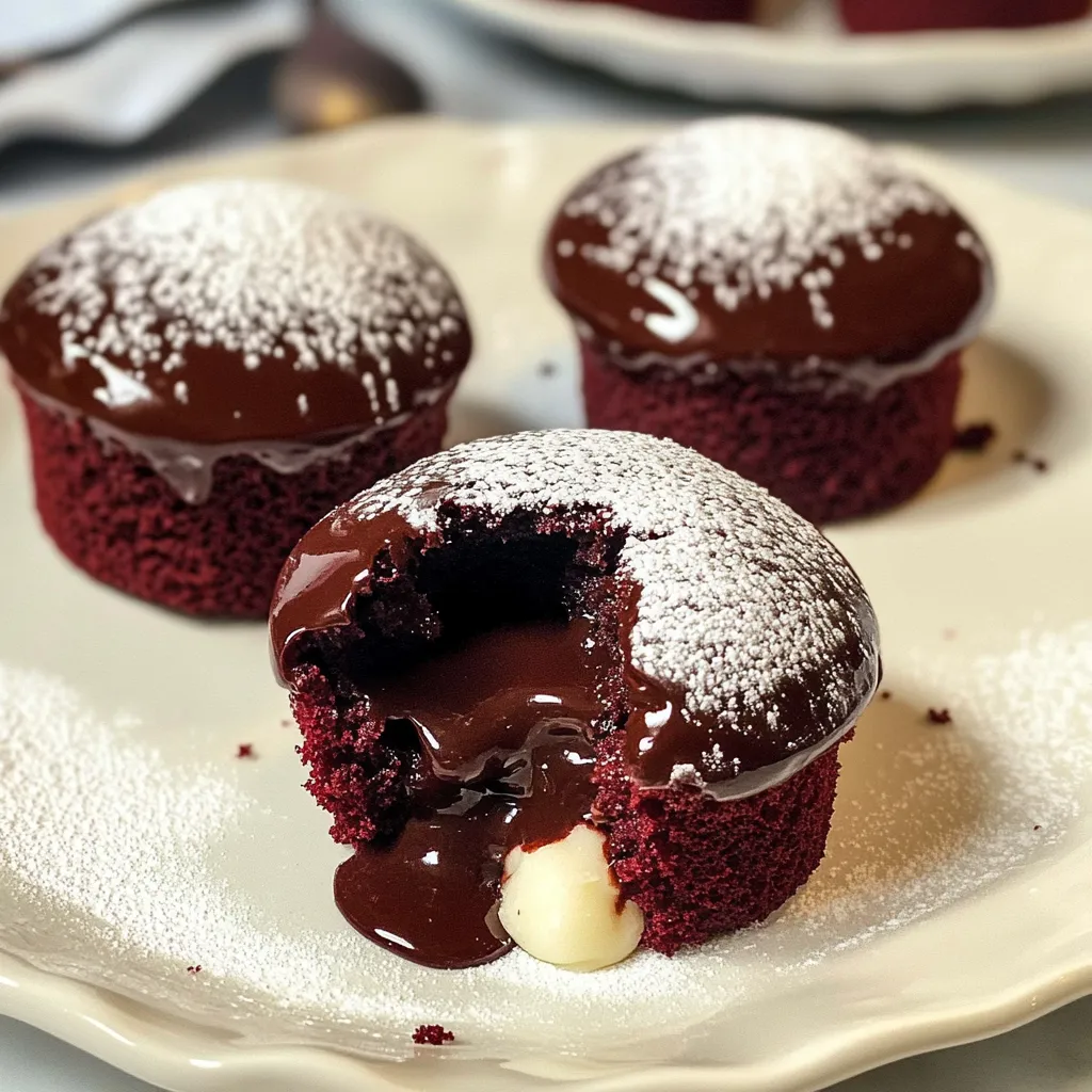 Three cupcakes on a plate with chocolate drizzle and creamy icing.