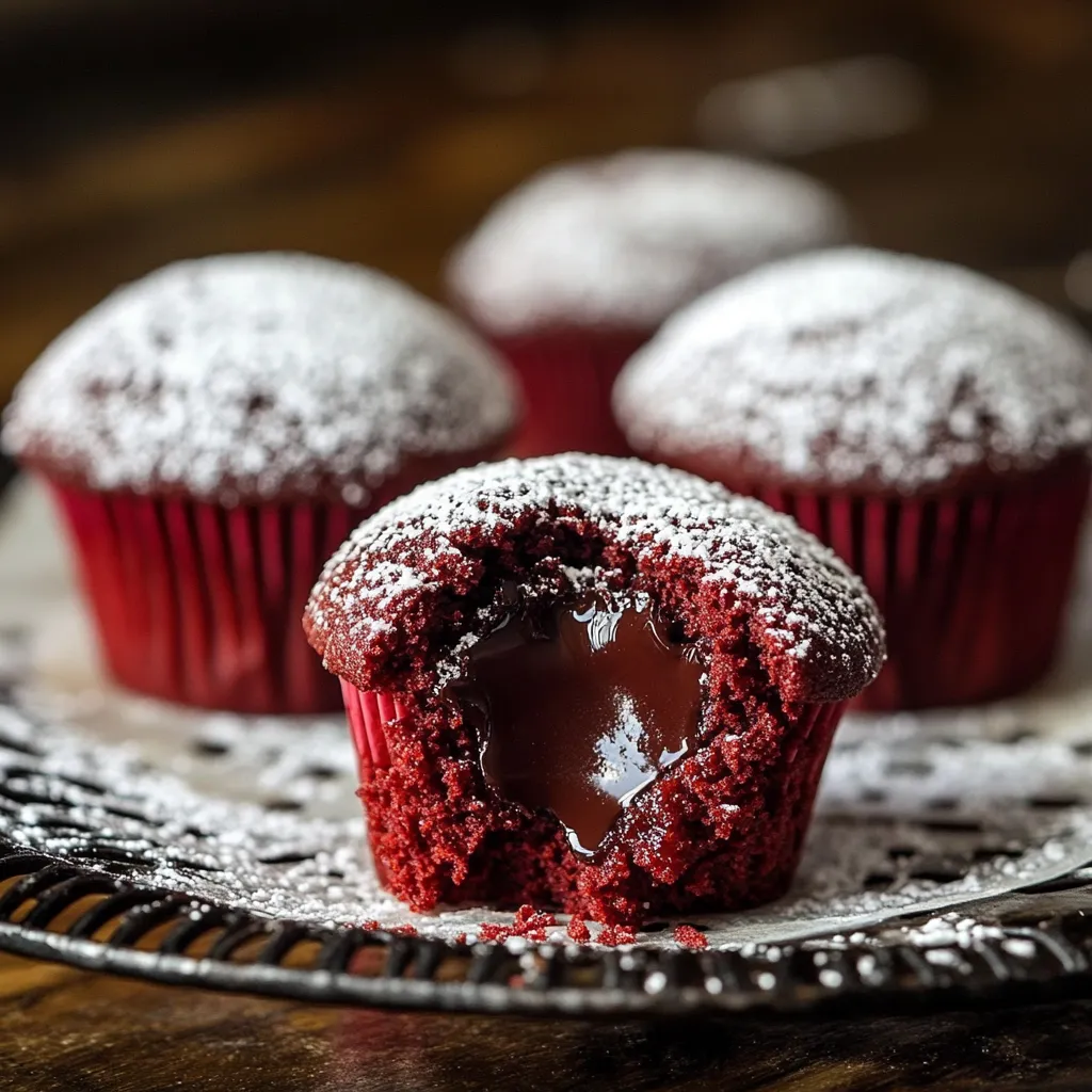 Red velvet cupcakes with chocolate frosting on a plate.