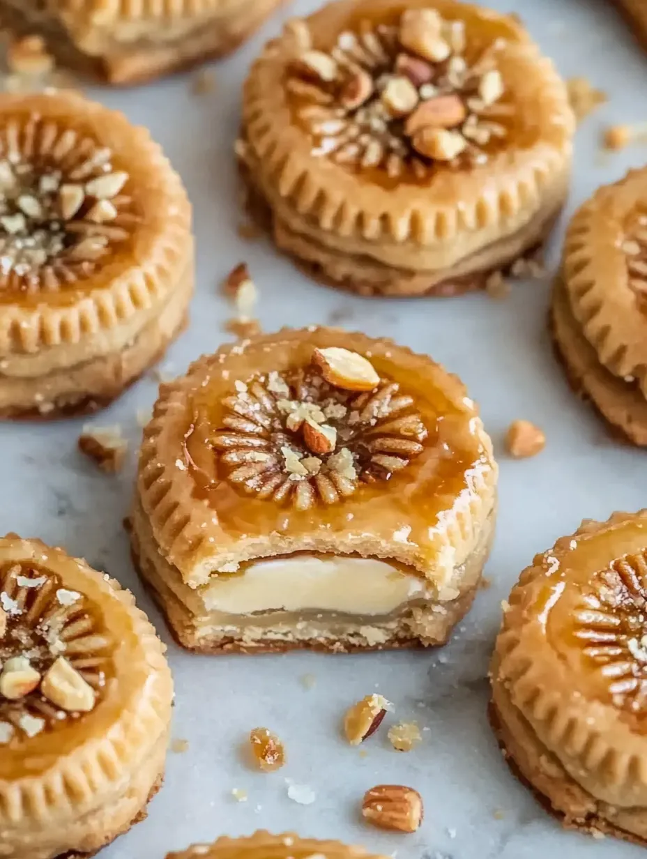 A plate with a variety of cookies, including a cookie with a nut topping.