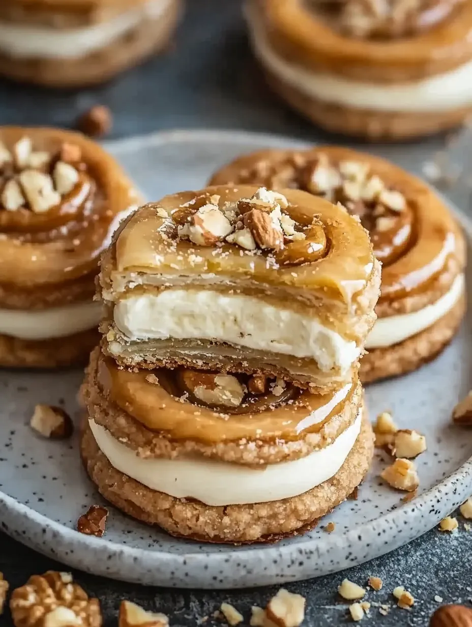 A plate of delicious desserts, including a pastry with a nut topping and a cream filling.