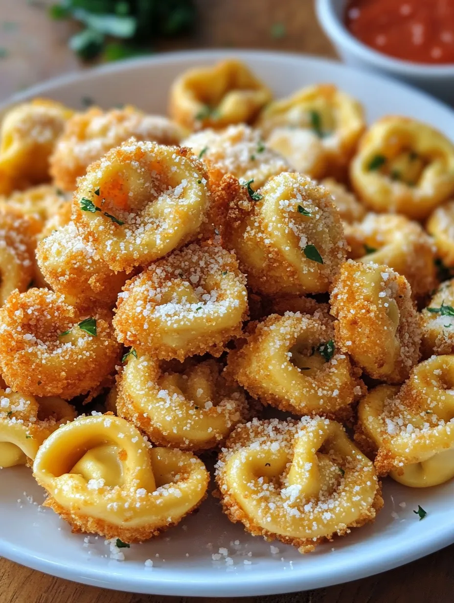 A plate topped with crispy stuffed pasta bites.