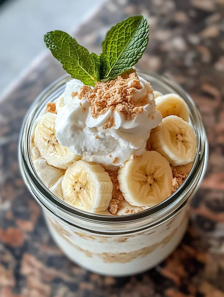 A glass of banana and mint ice cream with a sprig of mint on top.