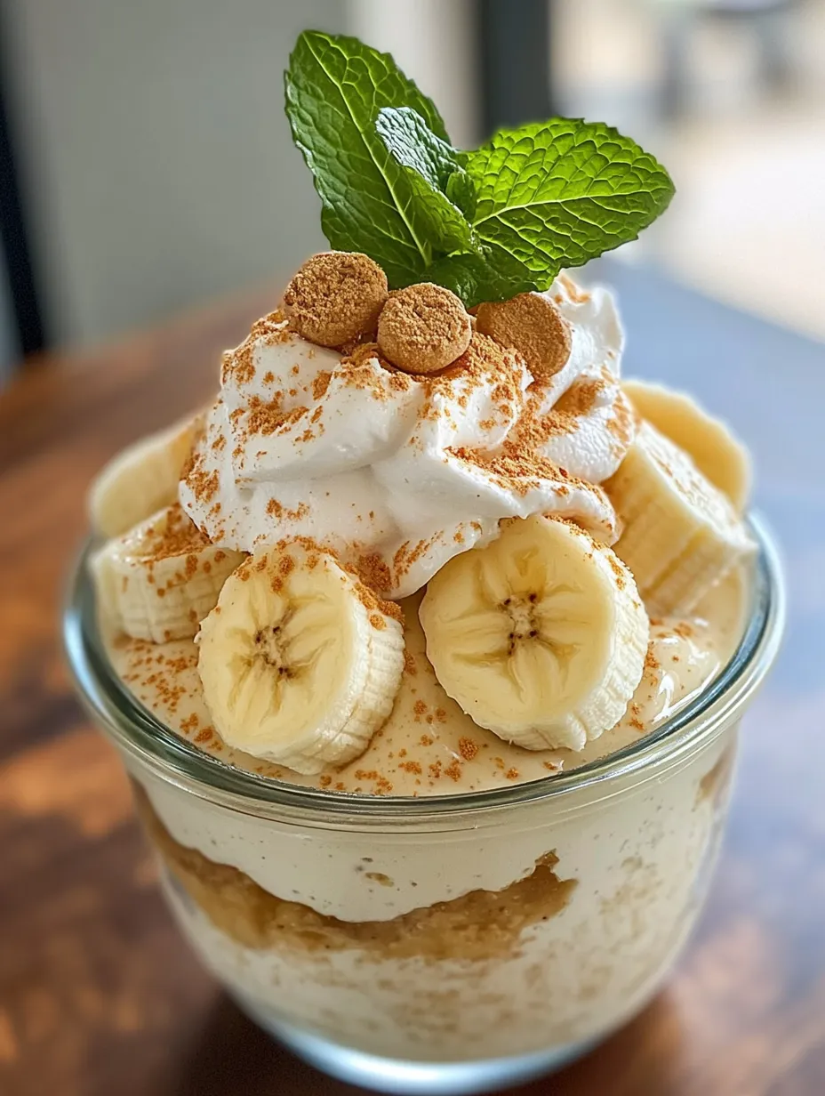 A banana split with whipped cream and mint leaves on top.