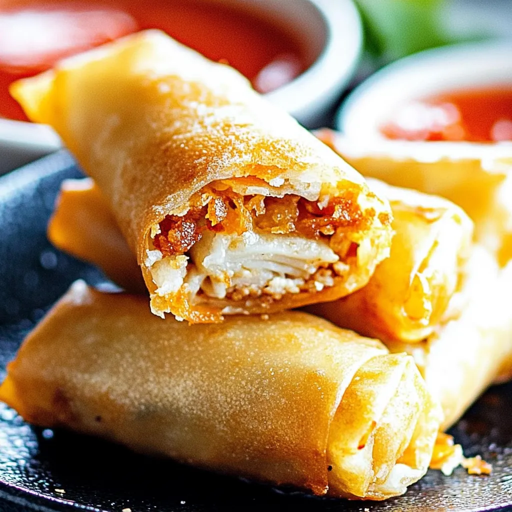 Crunchy spring rolls with dipping sauce on the side.