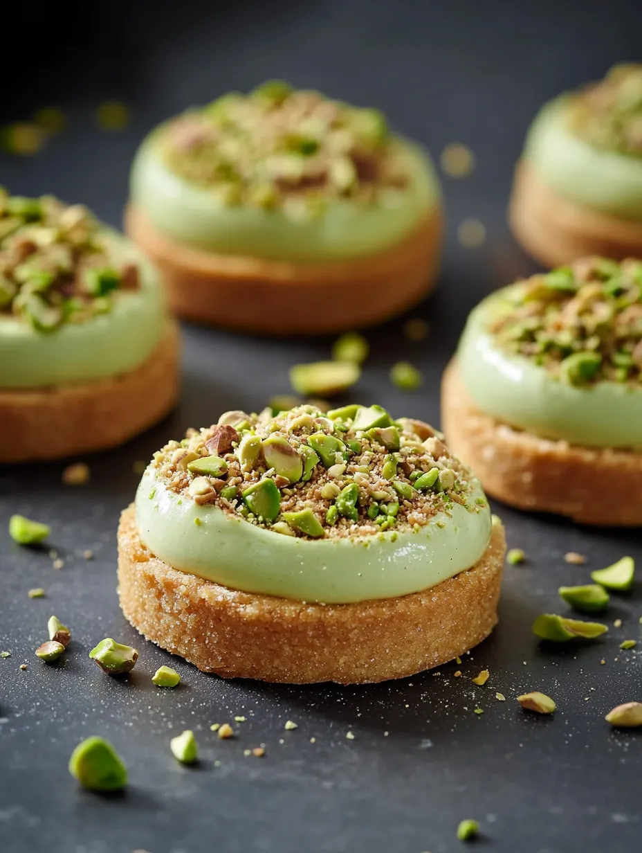 A fresh plate of round baked tarts topped with almonds.