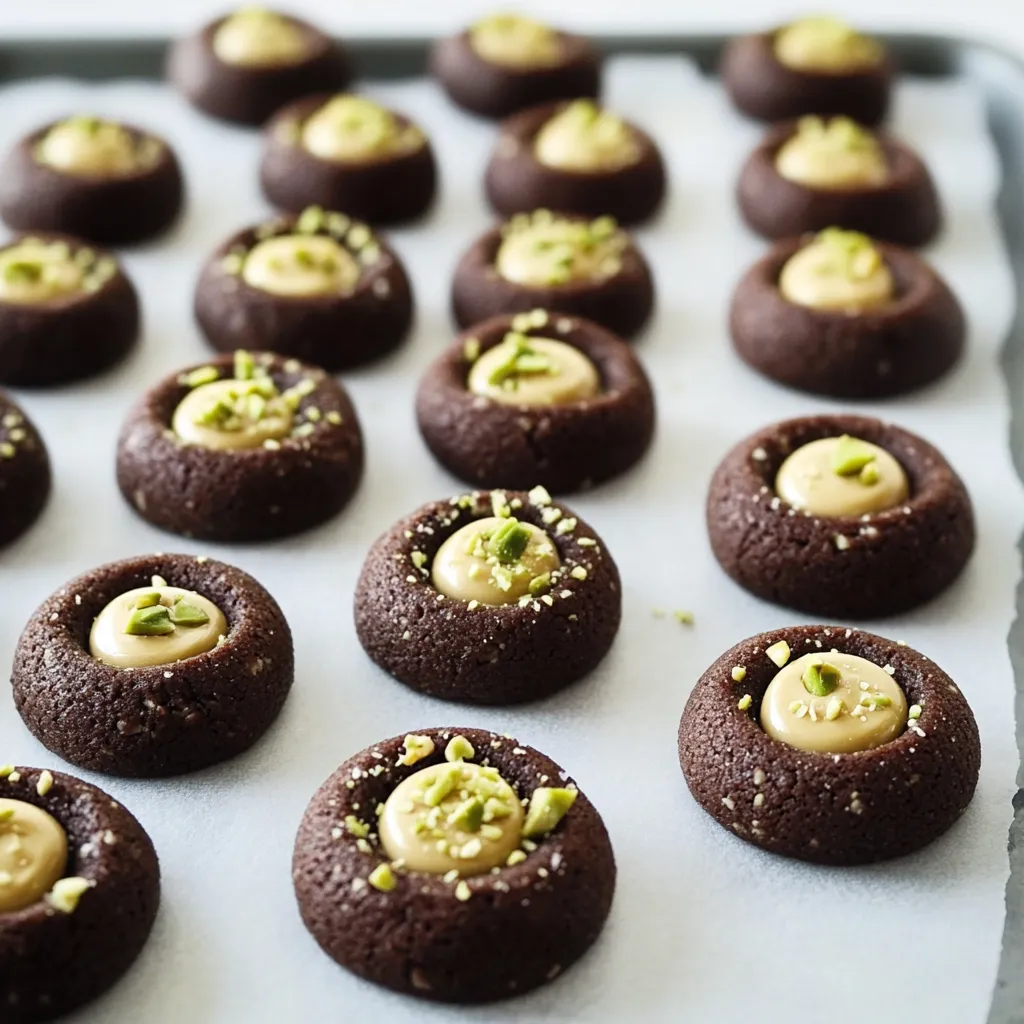 A tray of chocolate cookies with almonds and pistachios on top.