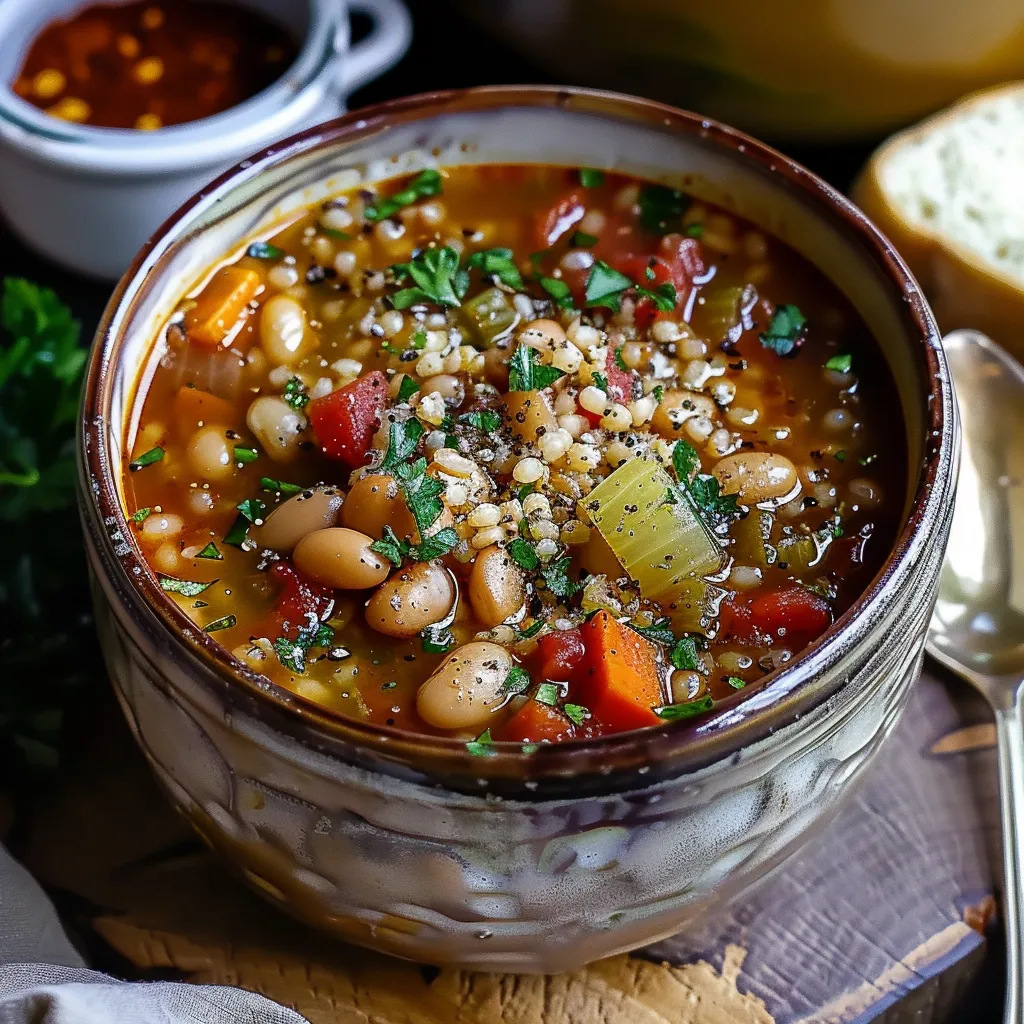 A bowl of soup with a spoon in it.