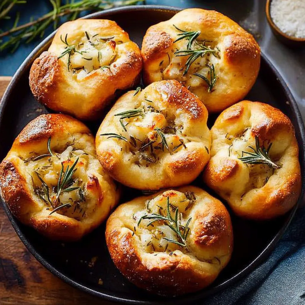 A bowl of bread with herbs on top.