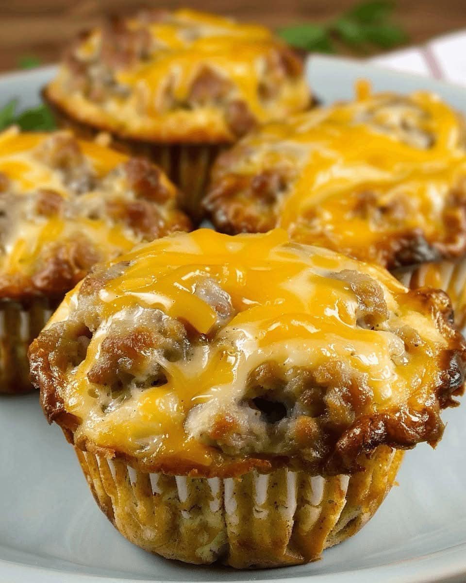 A plate of muffins with cheese on top.