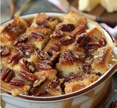 A bowl of pecan pie.