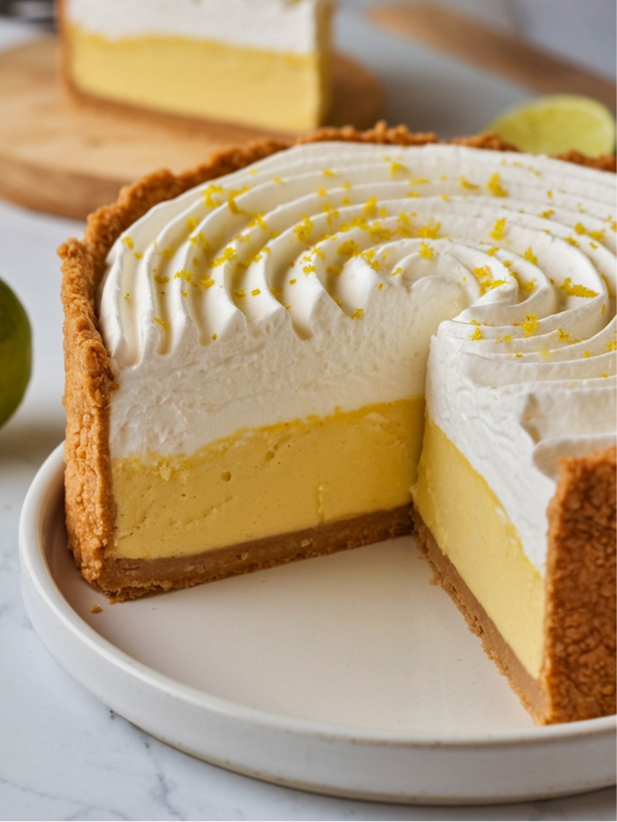 A slice of yellow cake with white frosting.