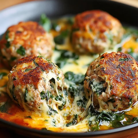 Mozzarella-Stuffed Turkey Meatballs with Spinach and Garlic