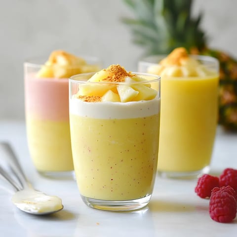 Three fruit-filled glasses are arranged on a table with a spoon beside them.