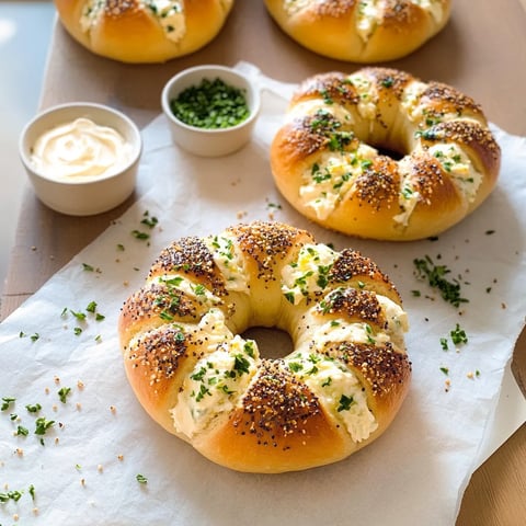 A casual table setup with bagels and a dish of seasoning.