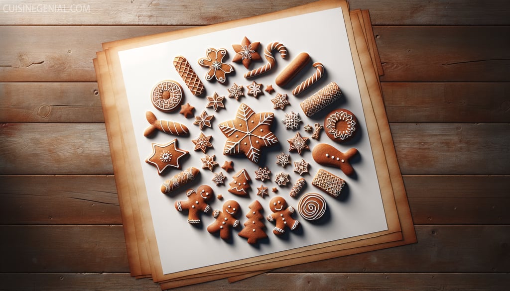 Variety of gingerbread cookies without molasses on a wooden table