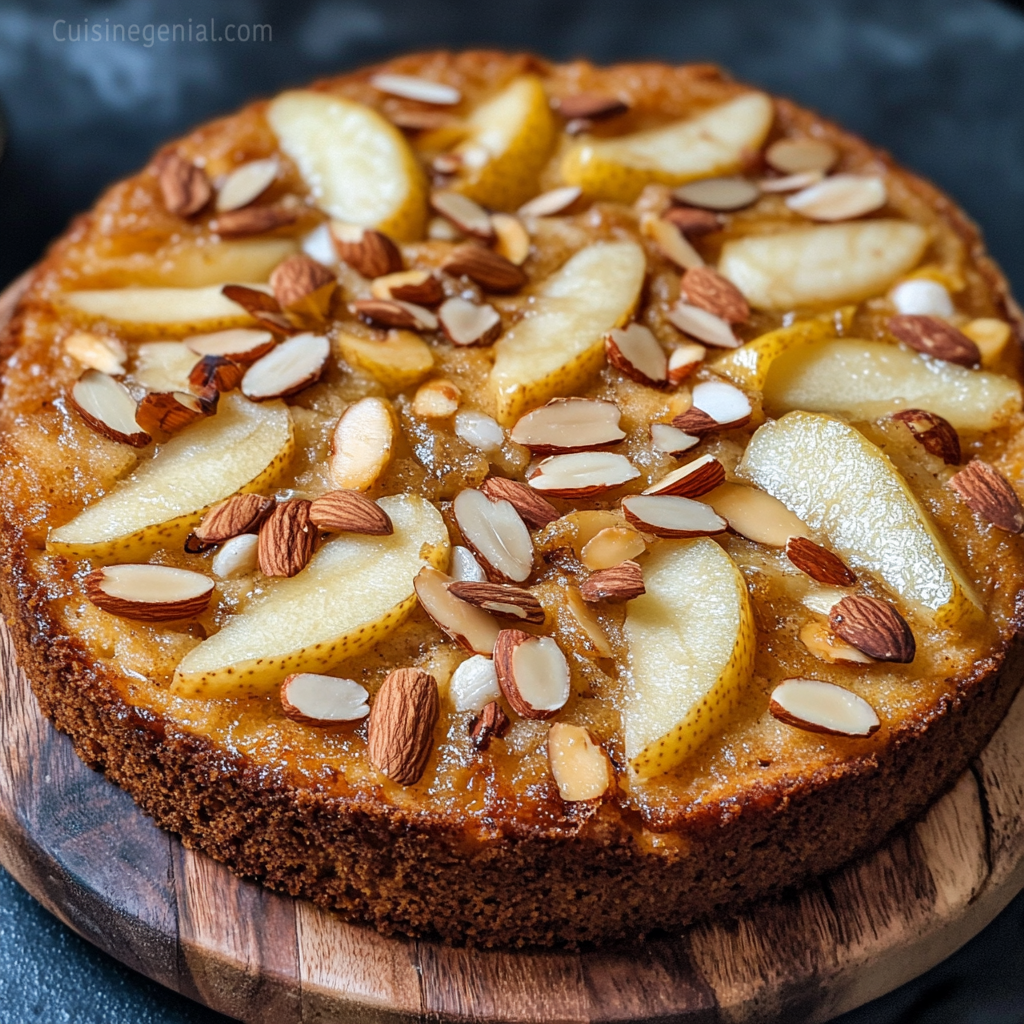 Gâteau Moelleux aux Poires et Amandes nappé de douceur