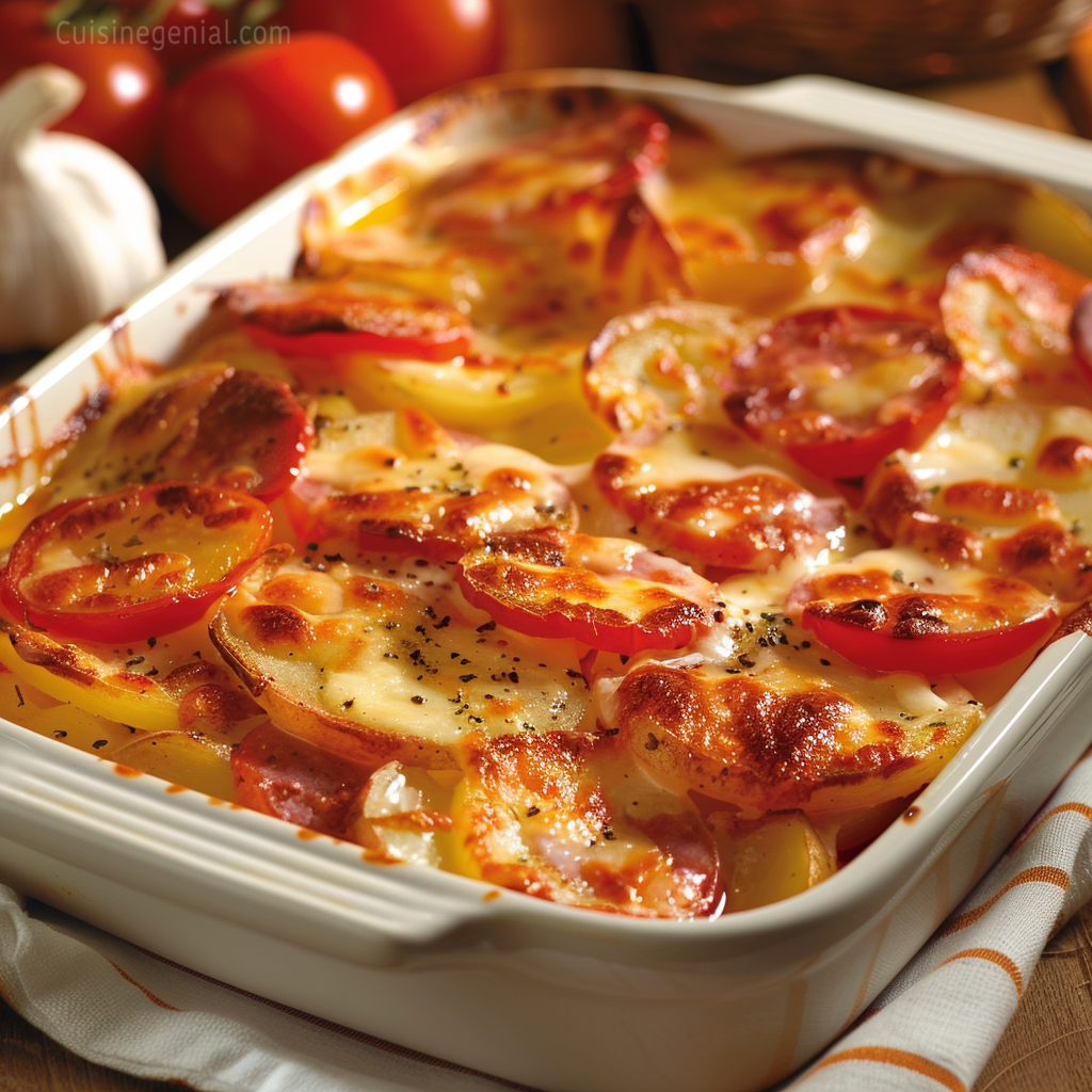 Gratin de Pommes de Terre, Chorizo, Tomate et Béchamel