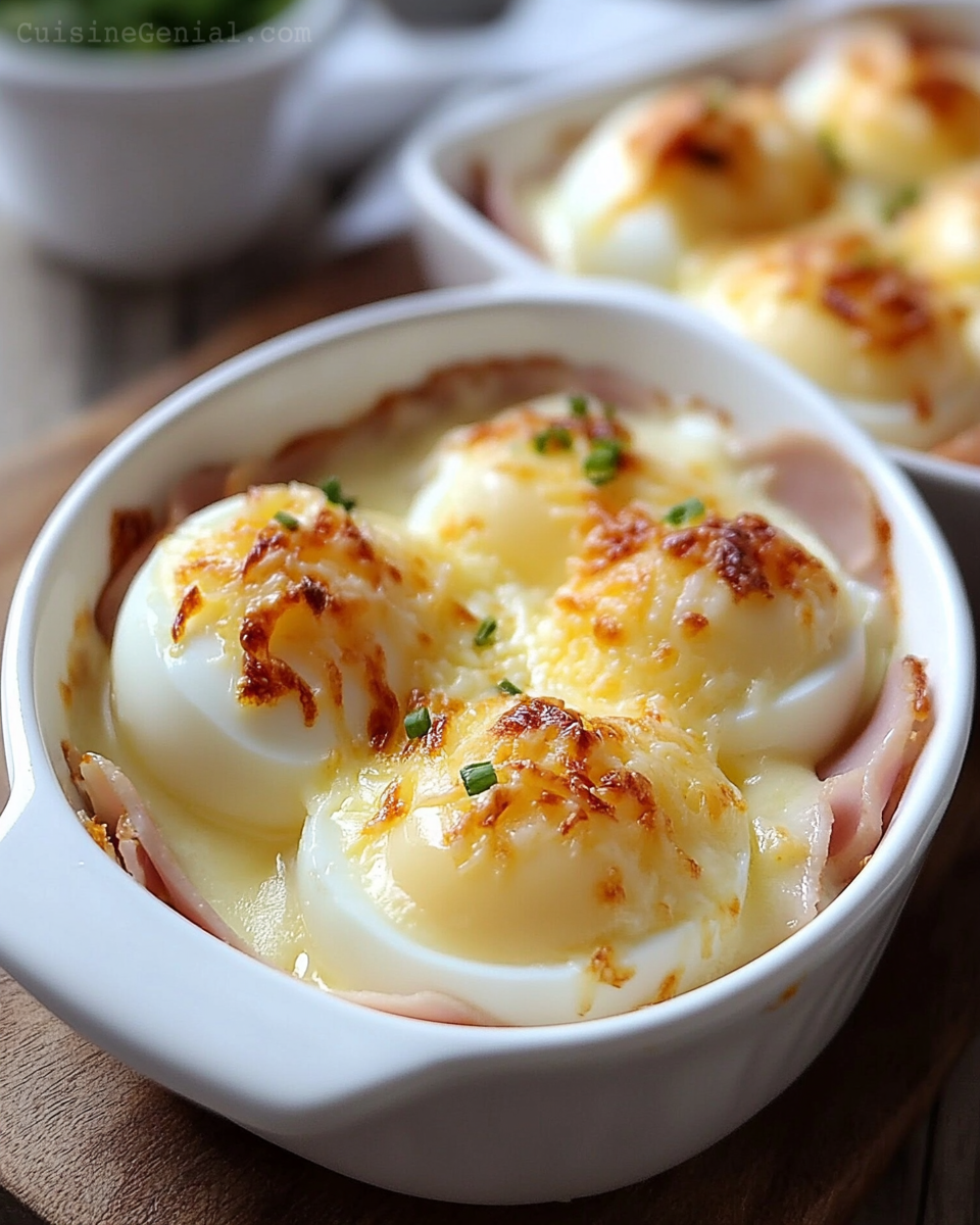 Gratin d’Œufs Durs au Jambon et Béchamel Fromagée