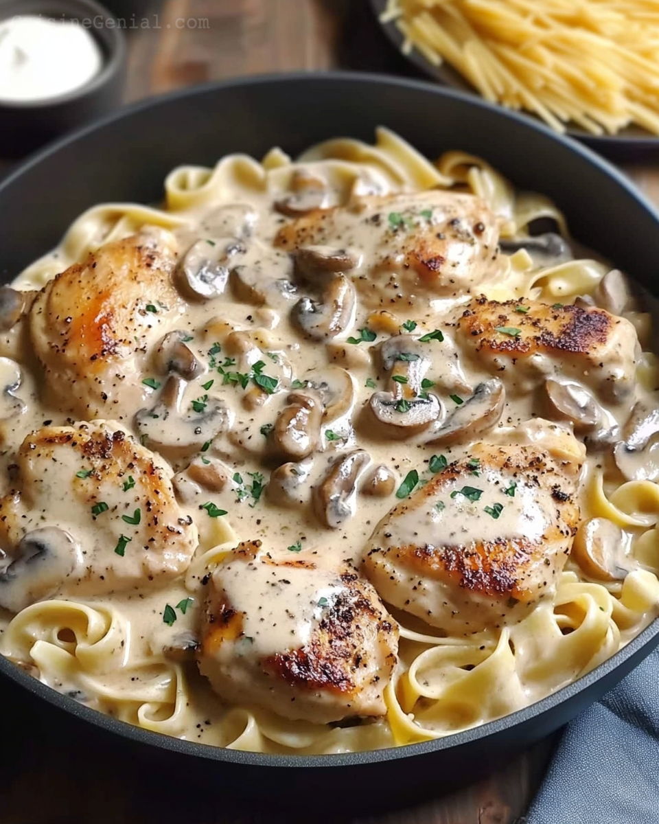 Pâtes Crémeuses au Poulet et Champignons