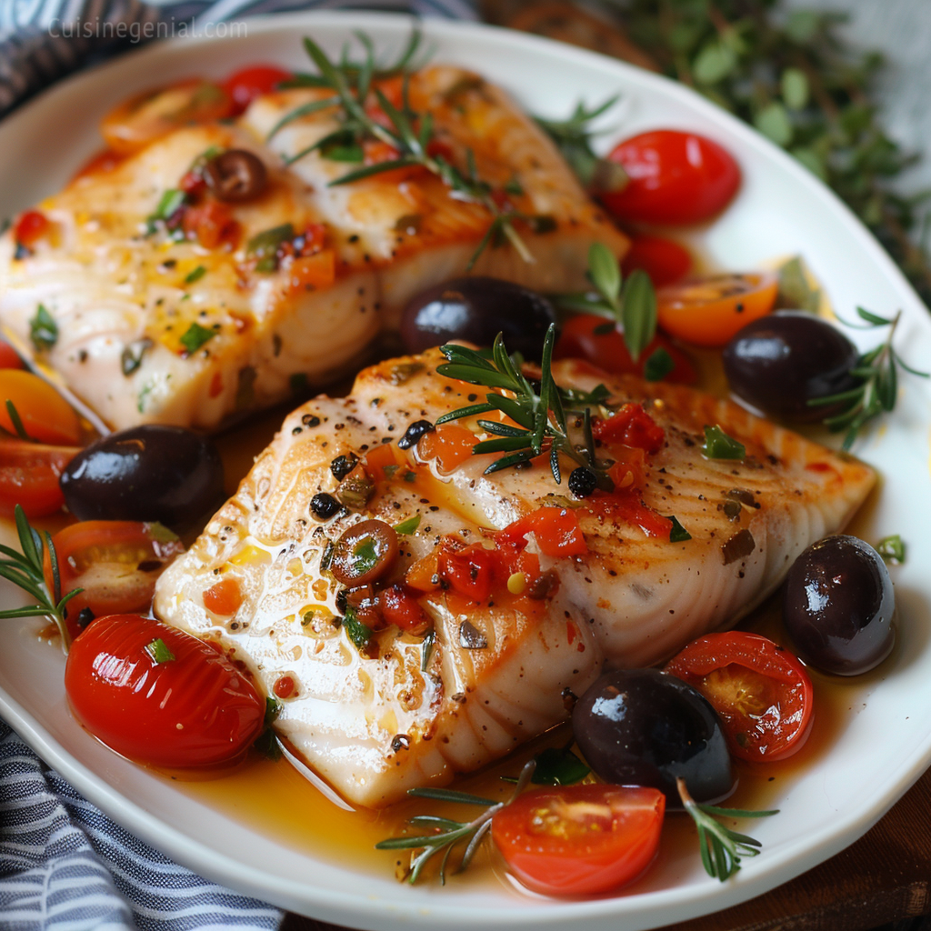 Dos de Cabillaud à la Provençale avec Tomates Cerises et Olives