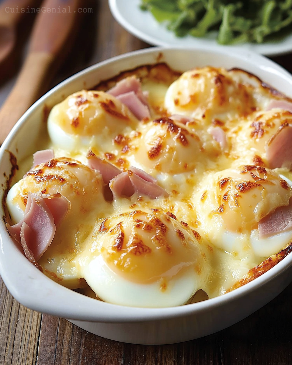 Gratin d’Œufs Durs au Jambon et Béchamel Fromagée