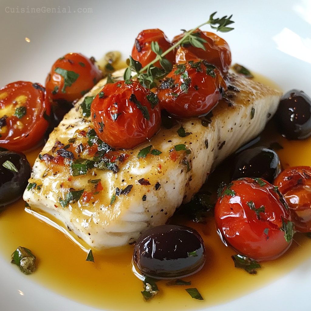 Dos de Cabillaud à la Provençale avec Tomates Cerises et Olives